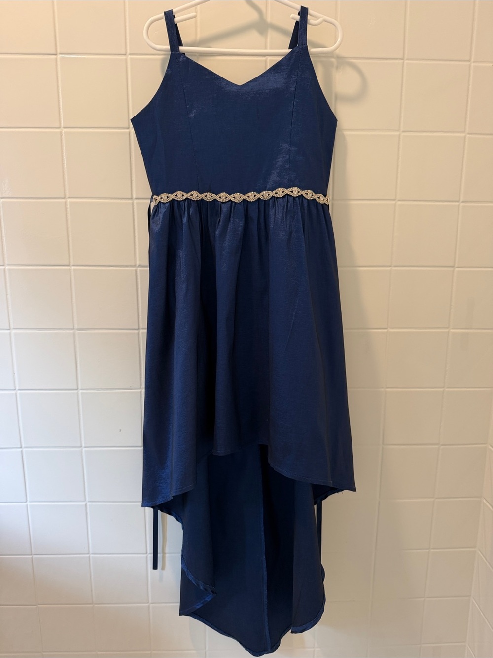 Rare Editions Girls Navy High-Low Formal Dress with Beaded Waist